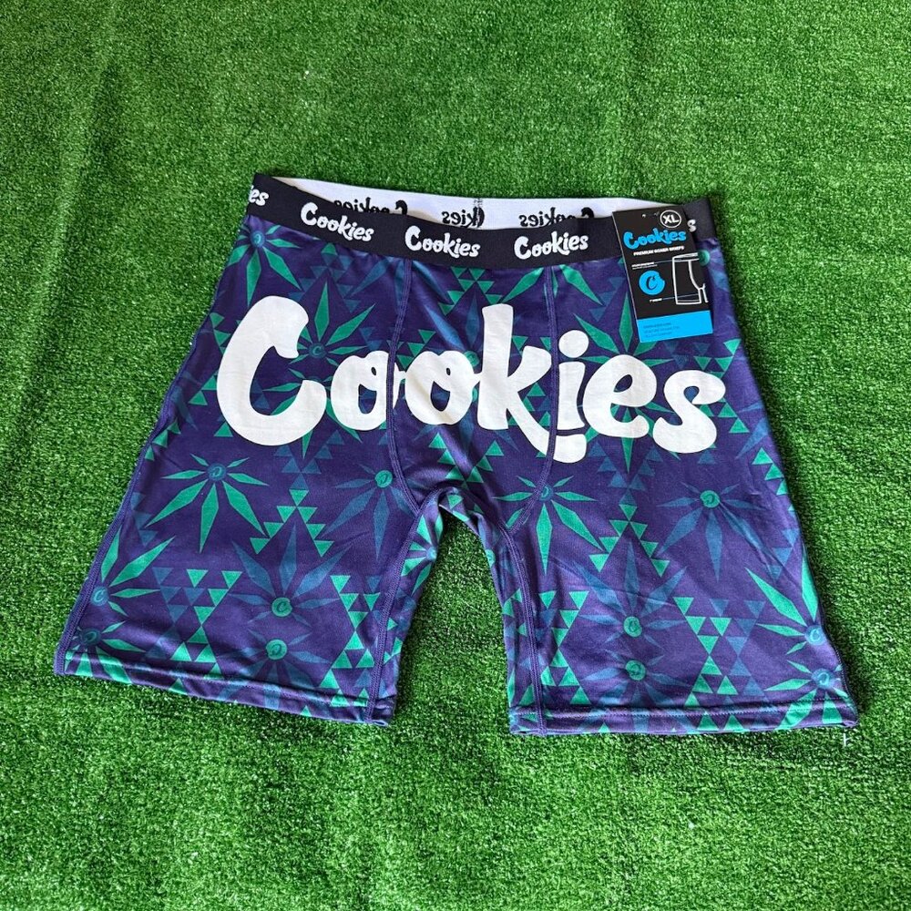 Cookies Geometric Leaf Navy Green Premium Microfiber Boxer Briefs Size XL NWT